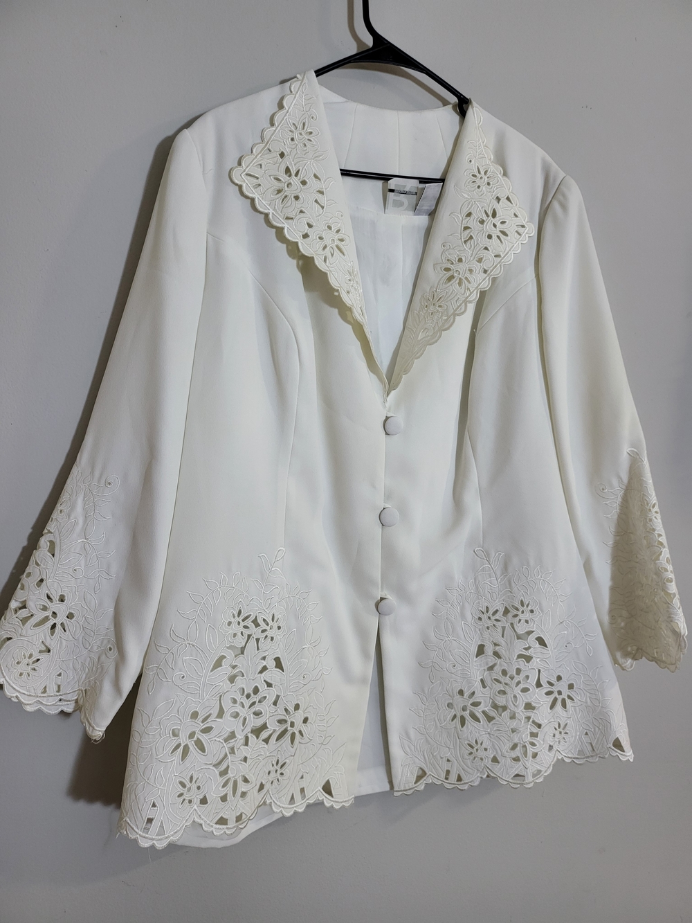 Roaman's White Lace-Trim Button Front Tunic - Jacket Only